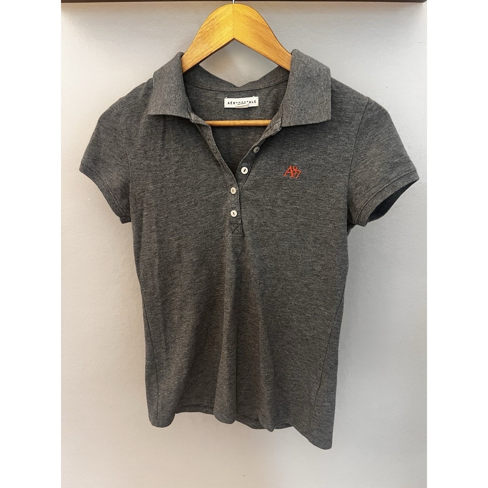AEROPOSTALE Polo Shirt Y2K 90s Medium Gray Short Sleeve Golf Collared A87 Logo